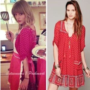 Free People Red Bohemian Dress with Paisley Hem ASO Taylor Swift